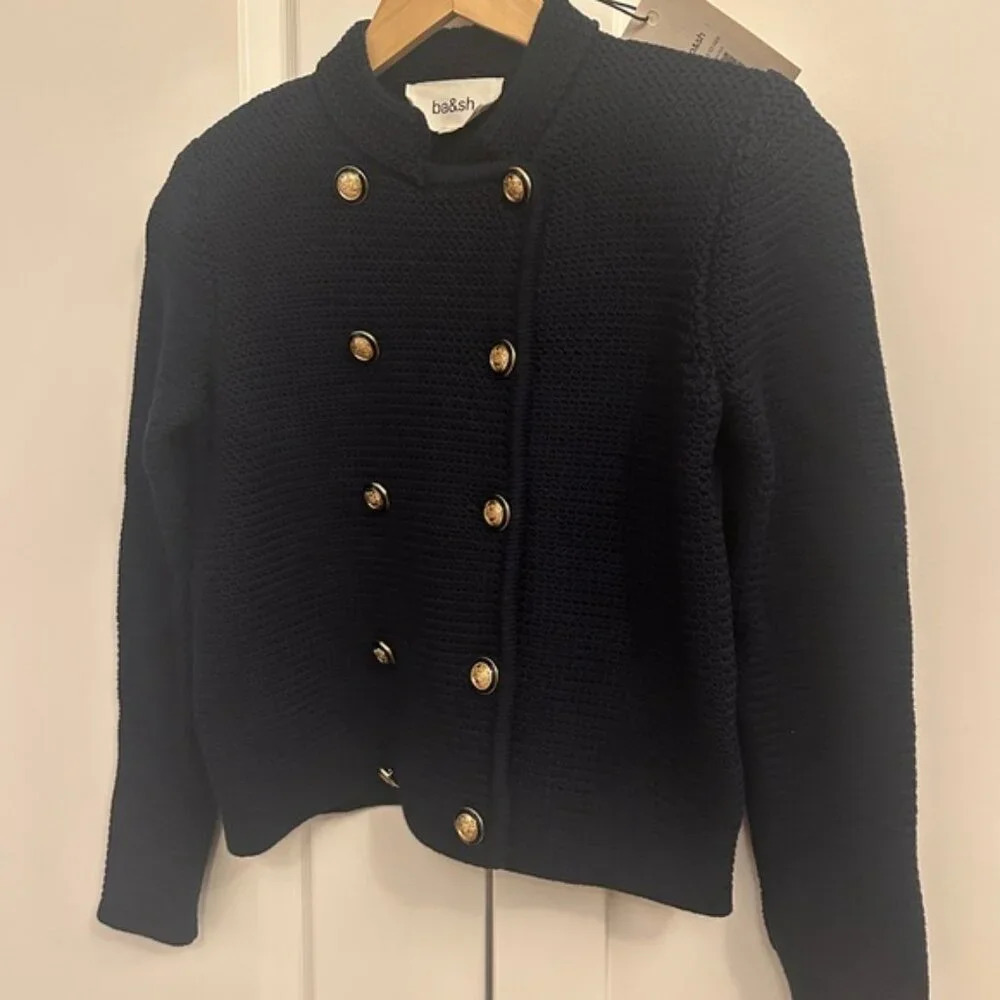 NWT Ba&sh Louman Long Sleeve Cardigan Jacket in Marine Navy Blue | size 2 / M - Picture 12 of 15